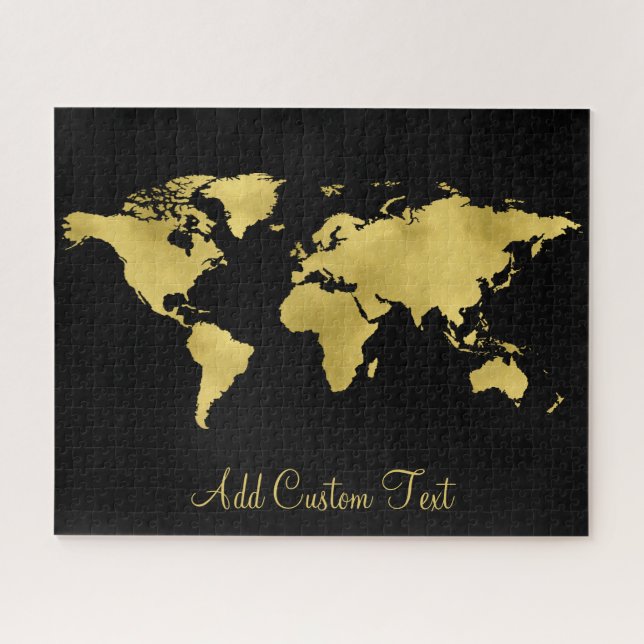 Puzzle Elegant Gold Foil World Earth Map Ajouter un texte (Horizontal)