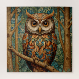 Puzzle Élégant hibou rétro boho bohème bohème forêt verte