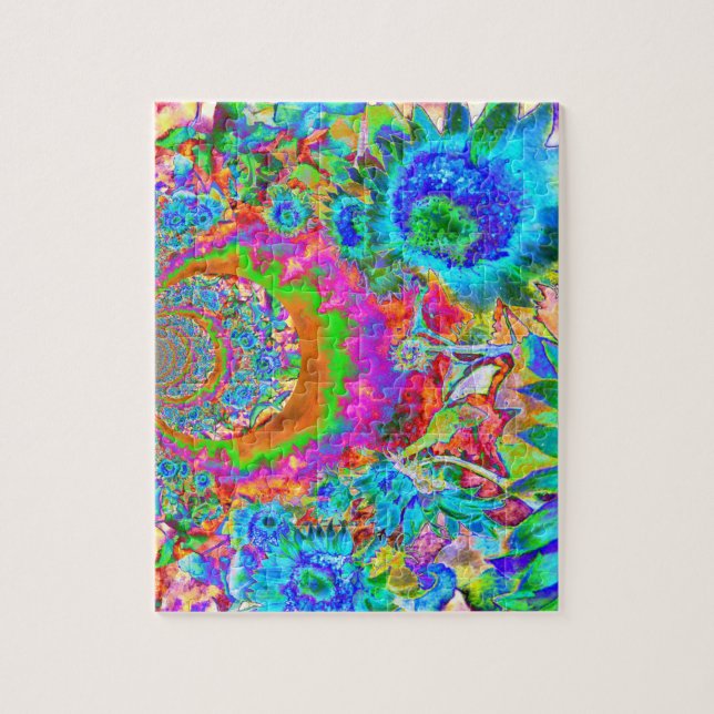 Puzzle Elégant jardin fleuri bleu rose abstrait (Vertical)