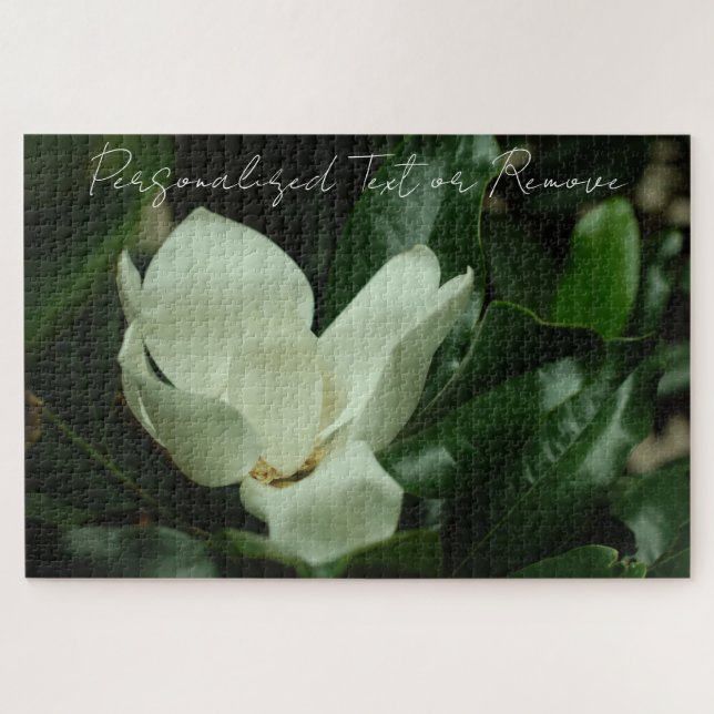 Puzzle Élégant Magnolia blanc chic avec texte personnalis (Horizontal)