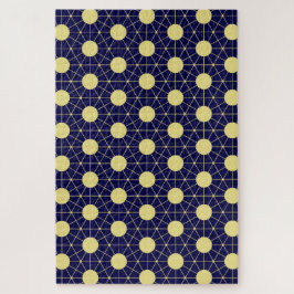 Puzzle Elegant Navy and Gold Geometric Tile Pattern