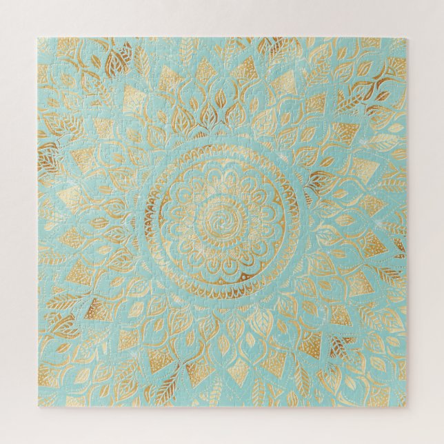 Puzzle Elégant or Lumière Turquoise Mandala Floral (Vertical)