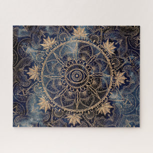Puzzle Elégant or Mandala Oeil Soleil Lune Marine Bleu