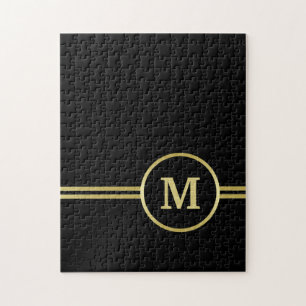Puzzle Élégant or Monogramme personnalisé sur noir