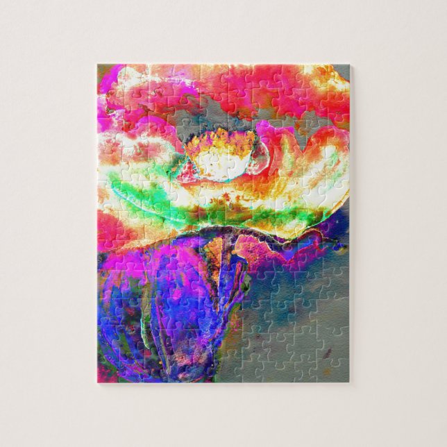 Puzzle Élégant pavot à fleurs rose jaune abstrait (Vertical)