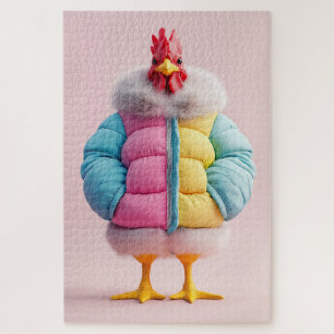 Puzzle Élégant poulet en veste à poitrine d'hiver colorée