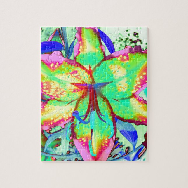 Puzzle Élégant rétro coloré tropical Lily (Vertical)