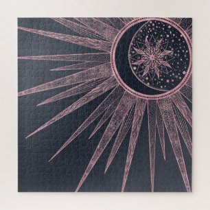 Puzzle Elégant Rose Doodles d'or Sun Moon Mandala Design