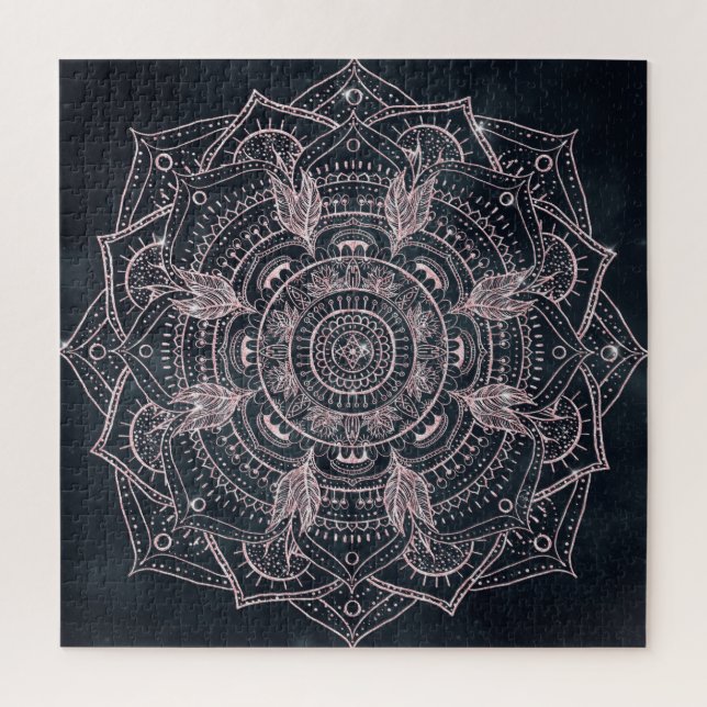 Puzzle Elégant Rose Gold Mandala Gray Nebula Design (Vertical)