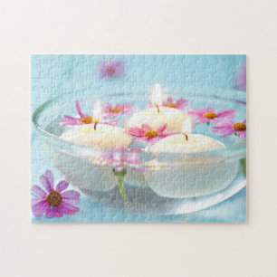 Puzzle Élégant Spa flottant bougies et fleurs