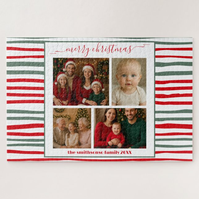 Puzzle Elegant Stripes family Photo merry Christmas game (Horizontal)