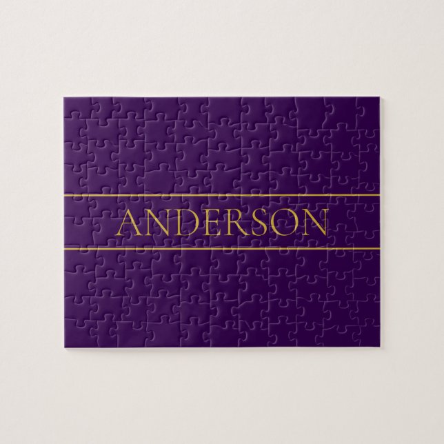 Puzzle Élégant texte personnalisable | Gold & Deep Purple (Horizontal)