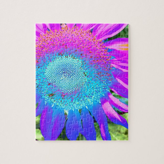 Puzzle Élégant tournesol violet rose bleu floral (Vertical)