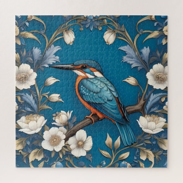 Puzzle Élégant turquoise Kingfisher Bird Floral (Vertical)