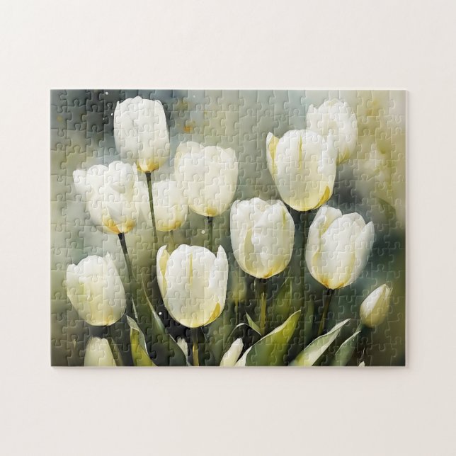 Puzzle Élégante bande de tulipes blanches dans un jardin  (Horizontal)