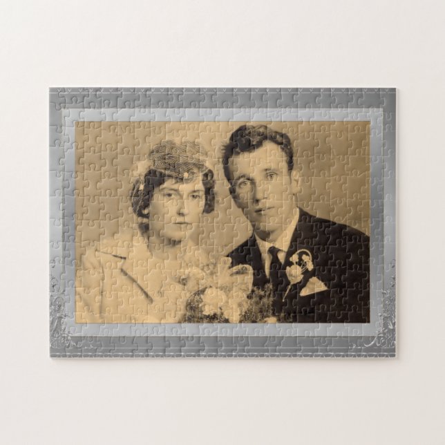 Puzzle Elégante bordure argent image personnalisée (Horizontal)
