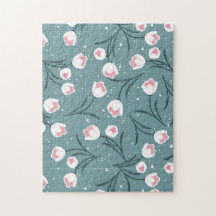 Élégantes tulipes blanches sur Motif vert pastel