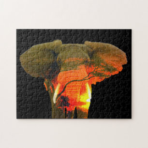 Puzzle Elephant africain dans le coucher du soleil du Ser