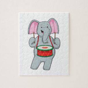 Puzzle Elephant at Music with Drum