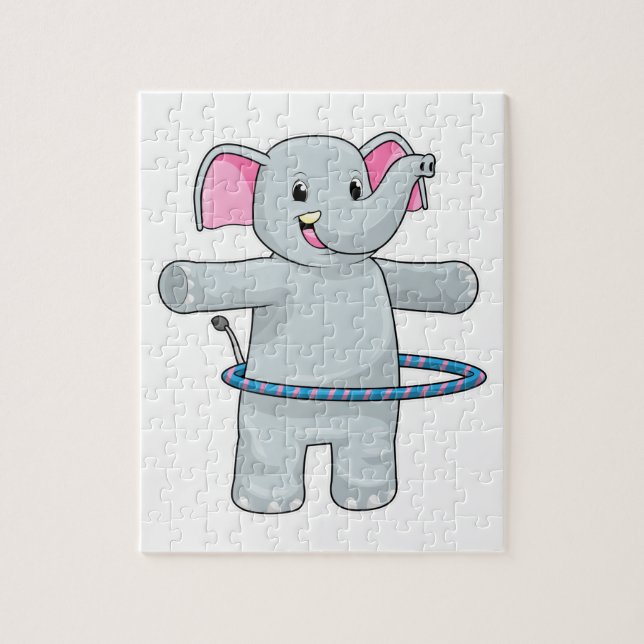 Puzzle Eléphant au sport avec pneus Fitness (Vertical)