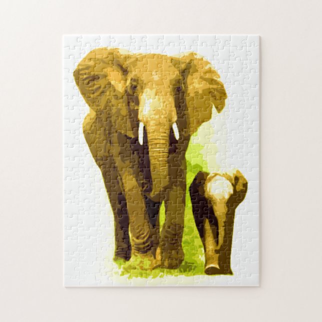 Puzzle Elephant & bébé - Animaux Art (Vertical)
