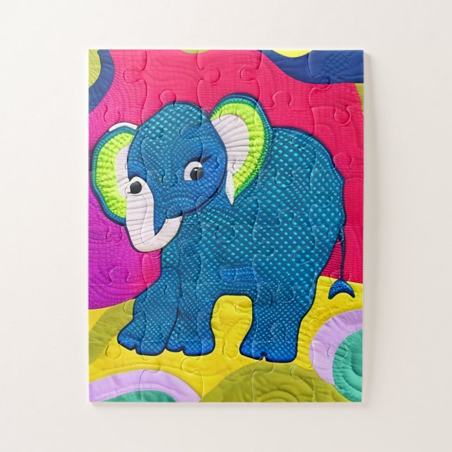 Puzzle Eléphant Bébé Bleu Cute - Design Quilt (Vertical)
