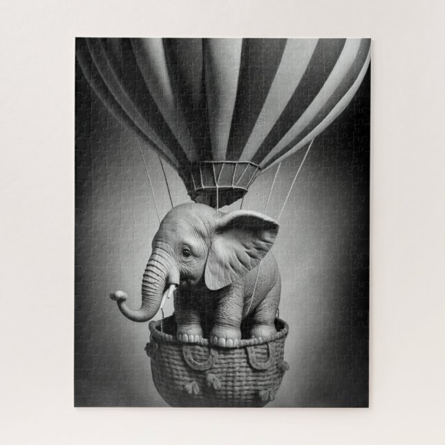 Puzzle Elephant bébé dans un ballon à air chaud (Vertical)
