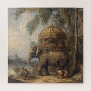 Puzzle Éléphant Cérémonial et Howdah Doré Tropical