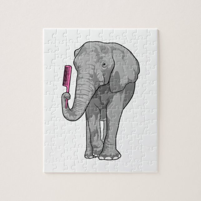 Puzzle Elephant comme coiffeur avec peigne (Vertical)