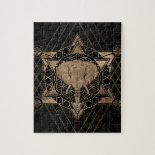 Puzzle Éléphant dans la géométrie sacrée - noir et or