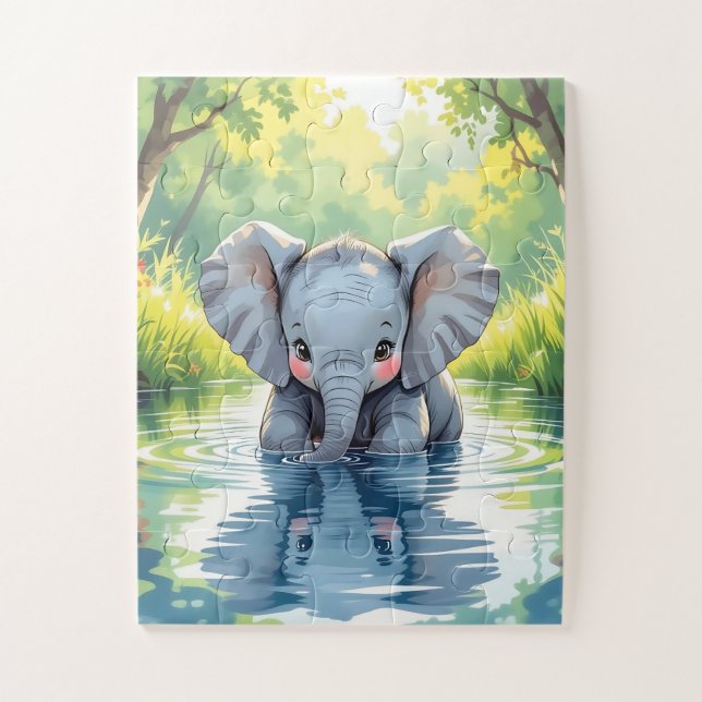 Puzzle Éléphant de bébé adorable et reflet (Vertical)
