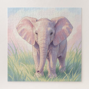 Puzzle Éléphant de bébé mignon Prairie pastel
