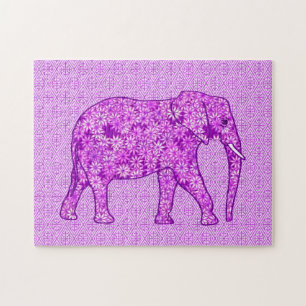 Puzzle Eléphant Fleur Améthyste Violet