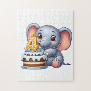 Puzzle Éléphant Mignon 4ème Anniversaire