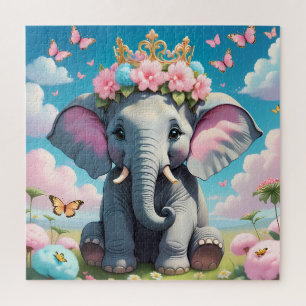 Puzzle Eléphant mignon avec couronne de fleurs