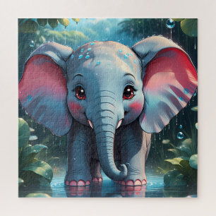 Puzzle Eléphant mignon dans la pluie