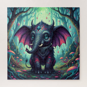 Puzzle Elephant mystique ailé dans la forêt enchantée