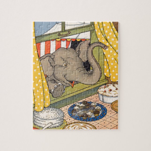Puzzle éléphant passant la tête par la fenêtre (Vertical)