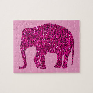 Puzzle Éléphant rose chaud brillant faux scintillements