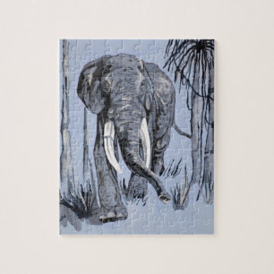 Puzzle Eléphant Se Promenant Dans La Savane Boisée En Ble