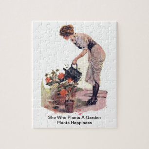 Puzzle Elle qui plante un bonheur d'usines de jardin