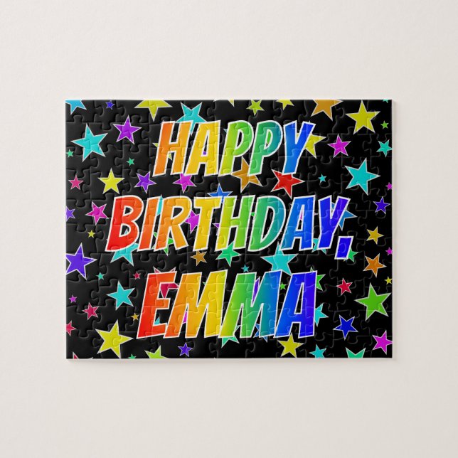Puzzle "EMMA" Prénom, "HEUREUX ANNIVERSAIRE" (Horizontal)