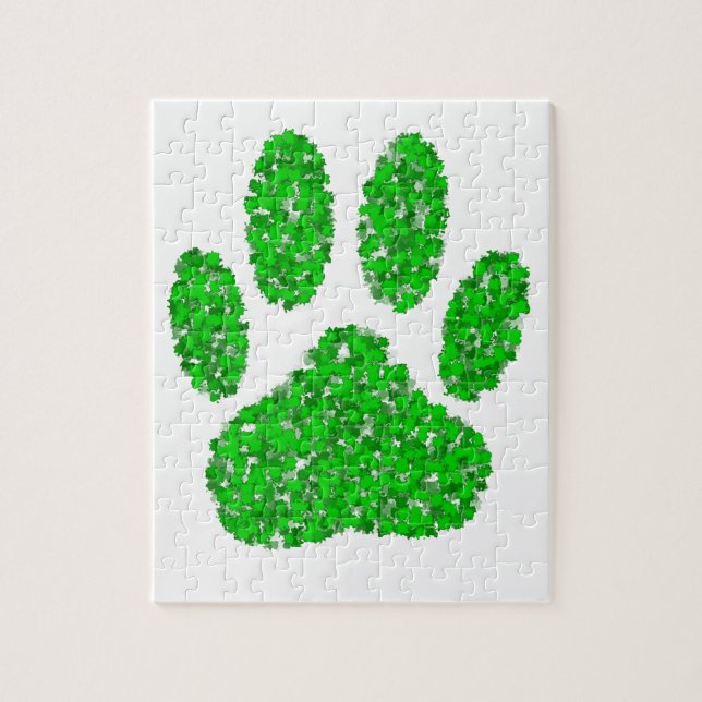 Puzzle Empreinte de patte de chien de feuillage vert (Vertical)
