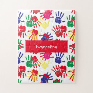 Puzzle Empreintes de mains colorées personnalisées pour e