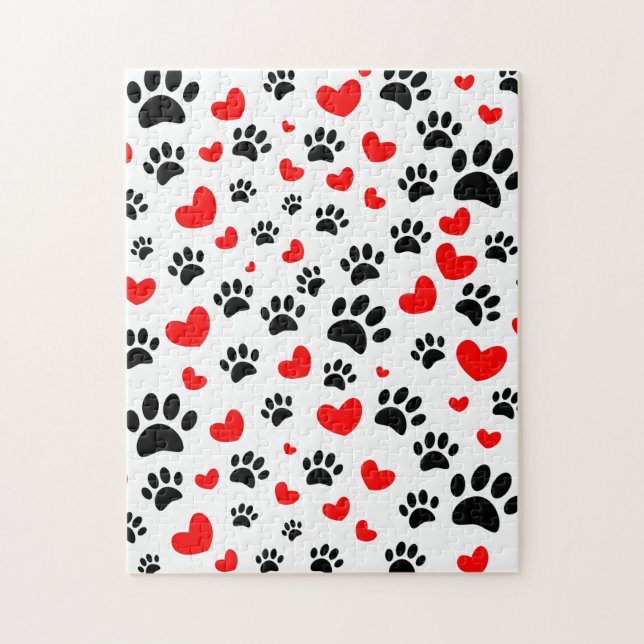 Puzzle Empreintes de pattes De Chiens Random Et Coeurs Ro (Vertical)