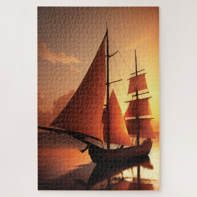 Puzzle en bois vieux bateau en bois (Vertical)