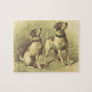 Puzzle en forme de deux chiens, aspect vintage
