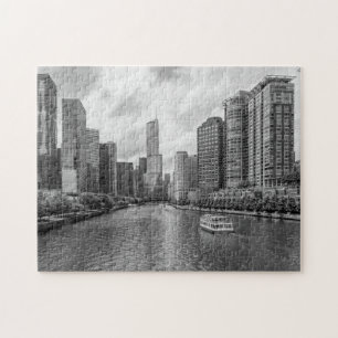 Puzzle En Niveaux De Gris De La Rivière Chicago E