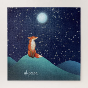 Puzzle en paix ~ Renard charmant assis sous une Pleine lu