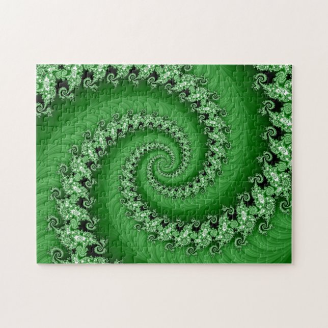 Puzzle en spirale vert de fractale double (Horizontal)